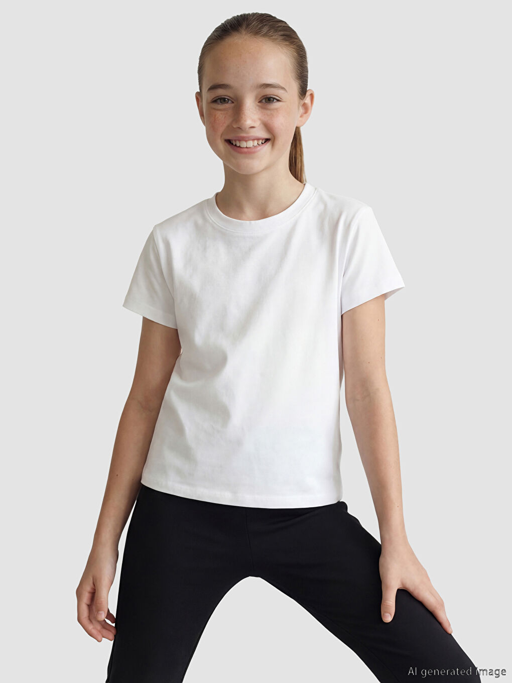 Devojačka rebrasta majica sa okruglim izrezom