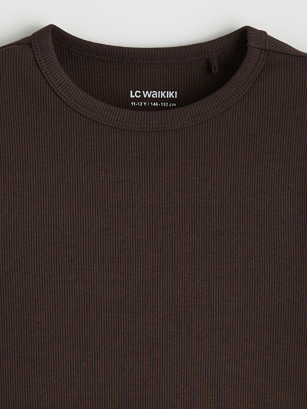 Kahverengi Kız Çocuk Bisiklet Yaka Kısa Kollu Tişört-1