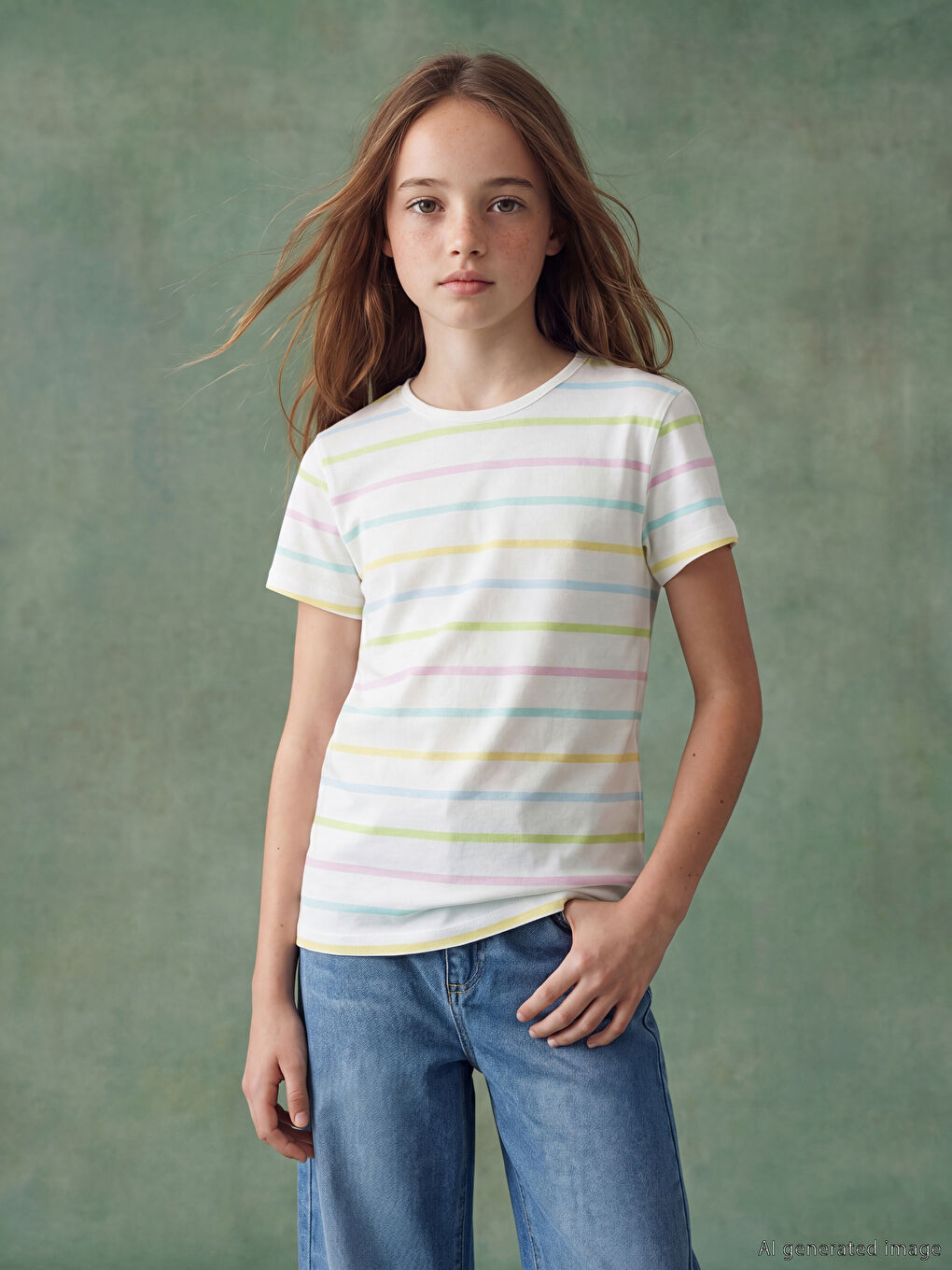 Striped crew-neck T-shirt for girls