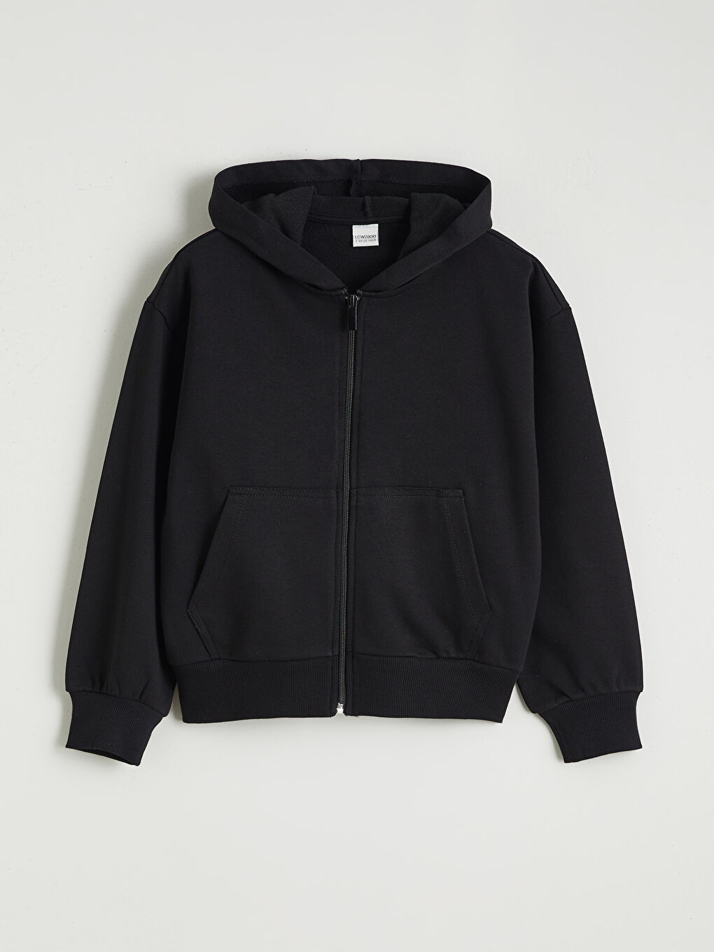 Siyah Kapüşonlu Kız Çocuk Fermuarlı Sweatshirt