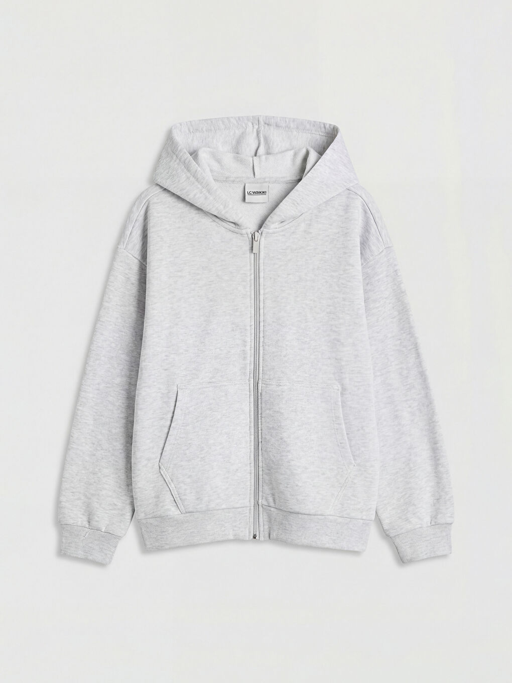 Gri Kapüşonlu Kalın Kız Çocuk Fermuarlı Sweatshirt