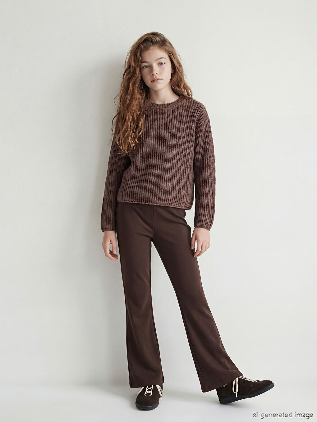 Kahverengi İspanyol Paça Kız Çocuk Tayt