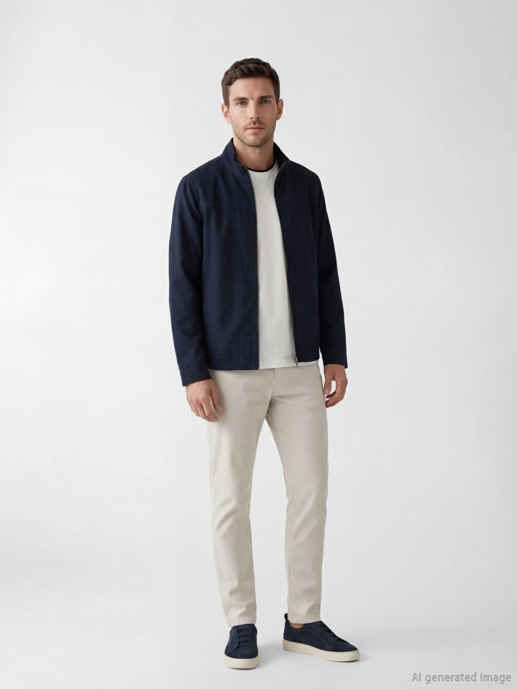 Lacivert Dik Yaka Fermuarlı Erkek Mont-1