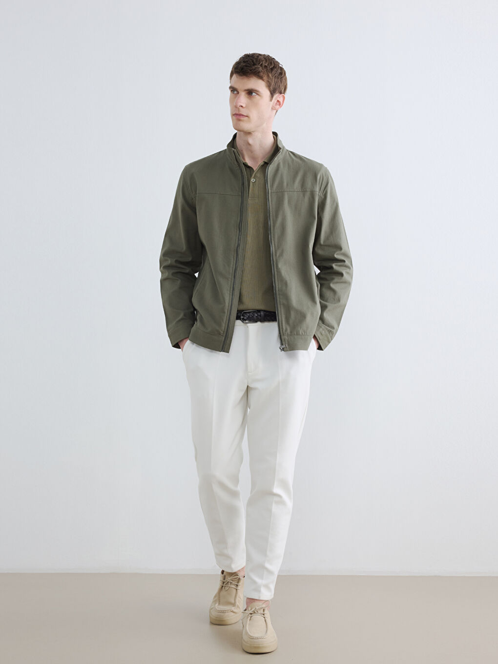 Haki Standart Kalıp Dik Yaka Erkek Mont-1