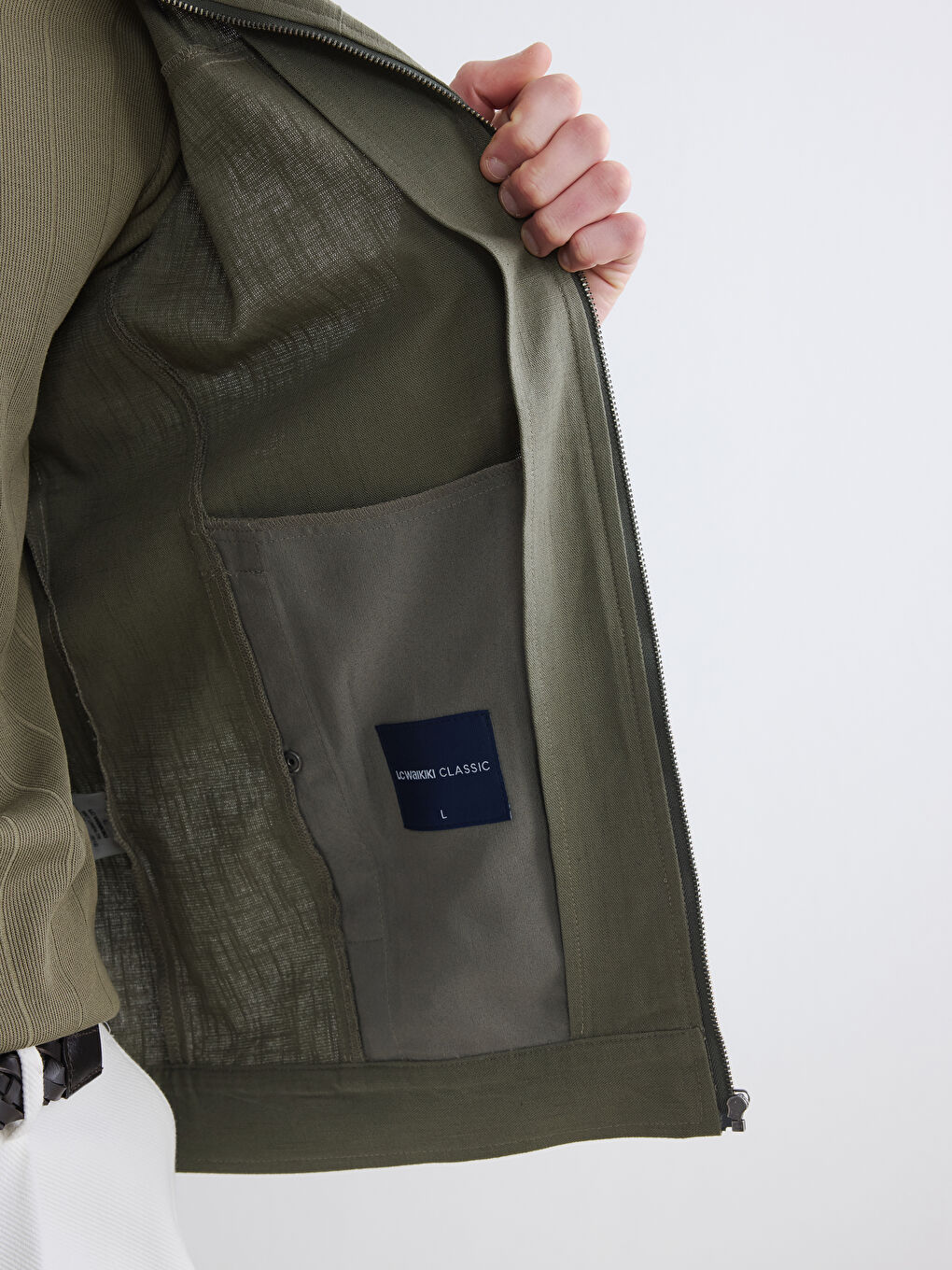 Haki Standart Kalıp Dik Yaka Erkek Mont-3