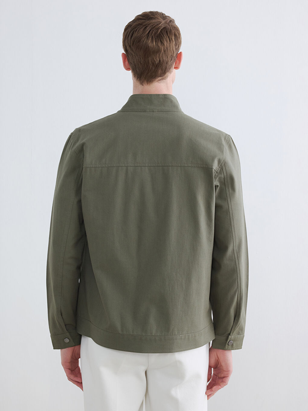 Haki Standart Kalıp Dik Yaka Erkek Mont-4