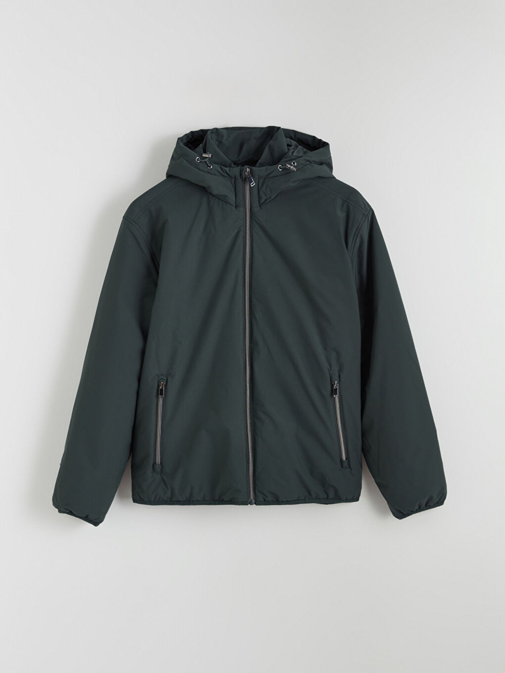 Yeşil Standart Kalıp Kapüşonlu Erkek Mont-5