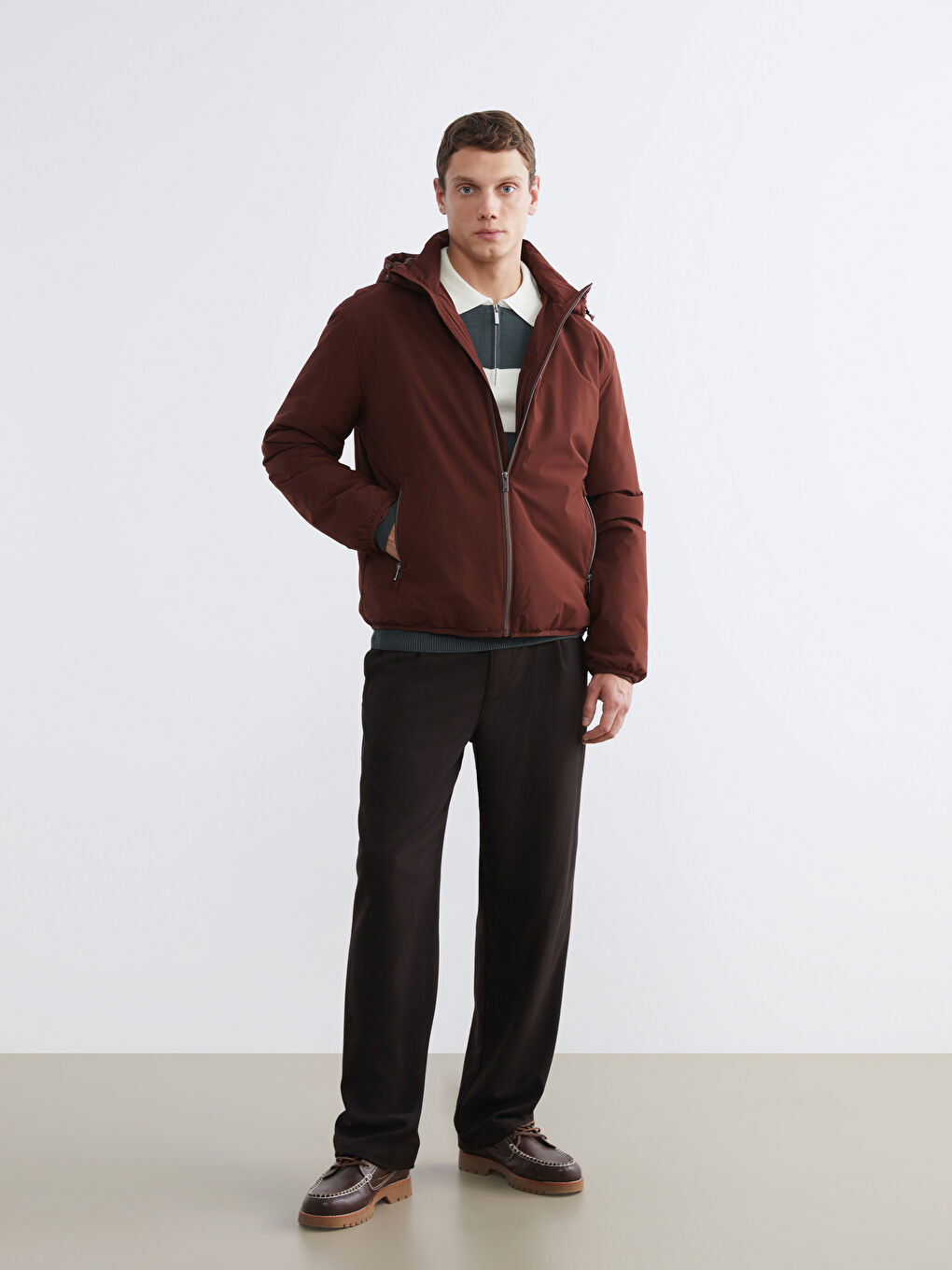 Kırmızı Standart Kalıp Kapüşonlu Erkek Mont-1