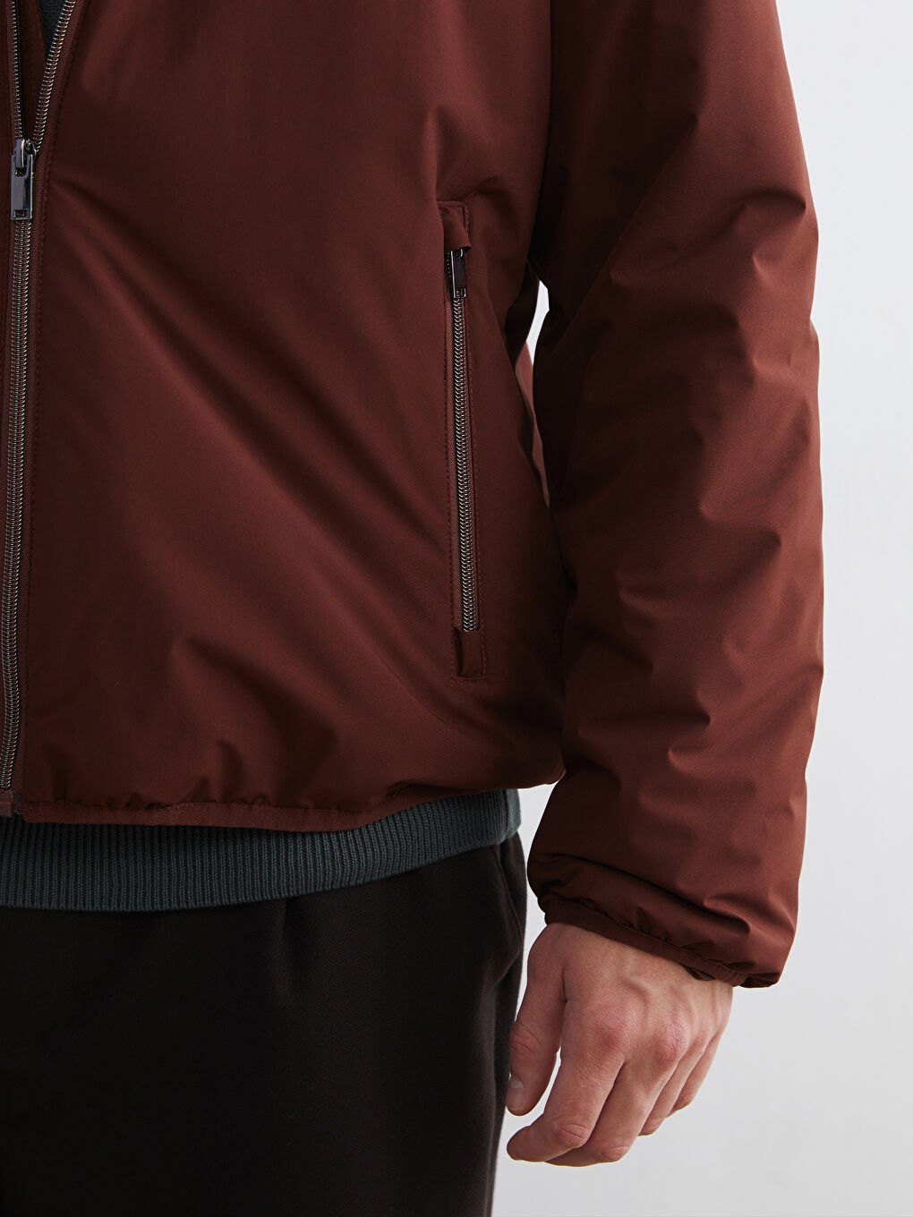 Kırmızı Standart Kalıp Kapüşonlu Erkek Mont-2