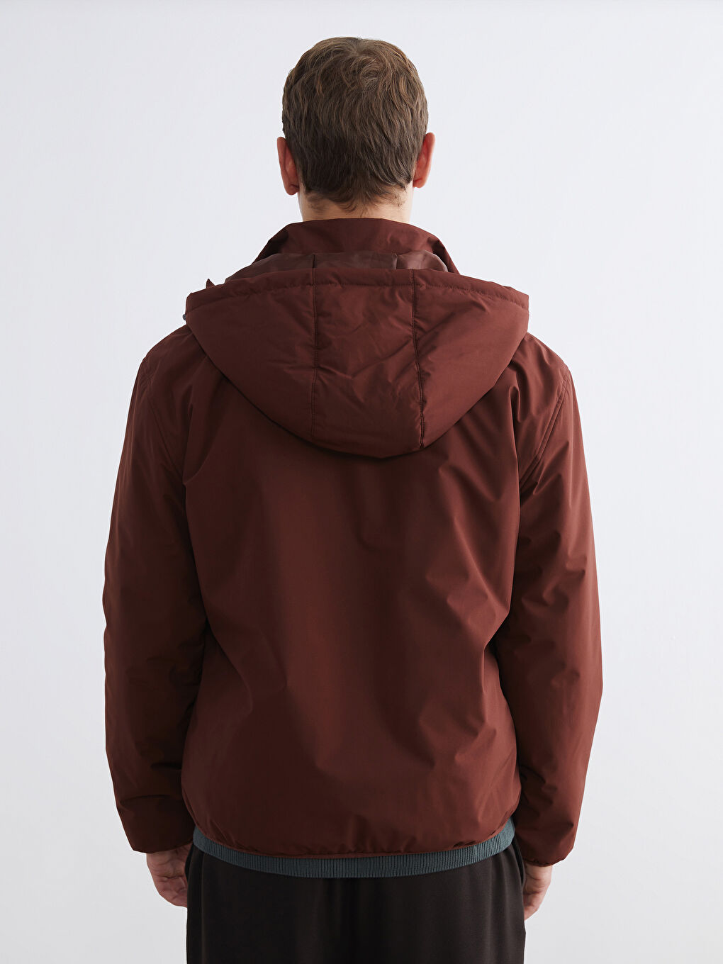 Kırmızı Standart Kalıp Kapüşonlu Erkek Mont-5