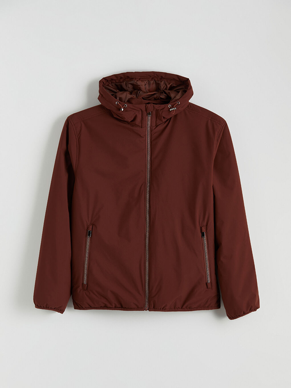 Kırmızı Standart Kalıp Kapüşonlu Erkek Mont-6