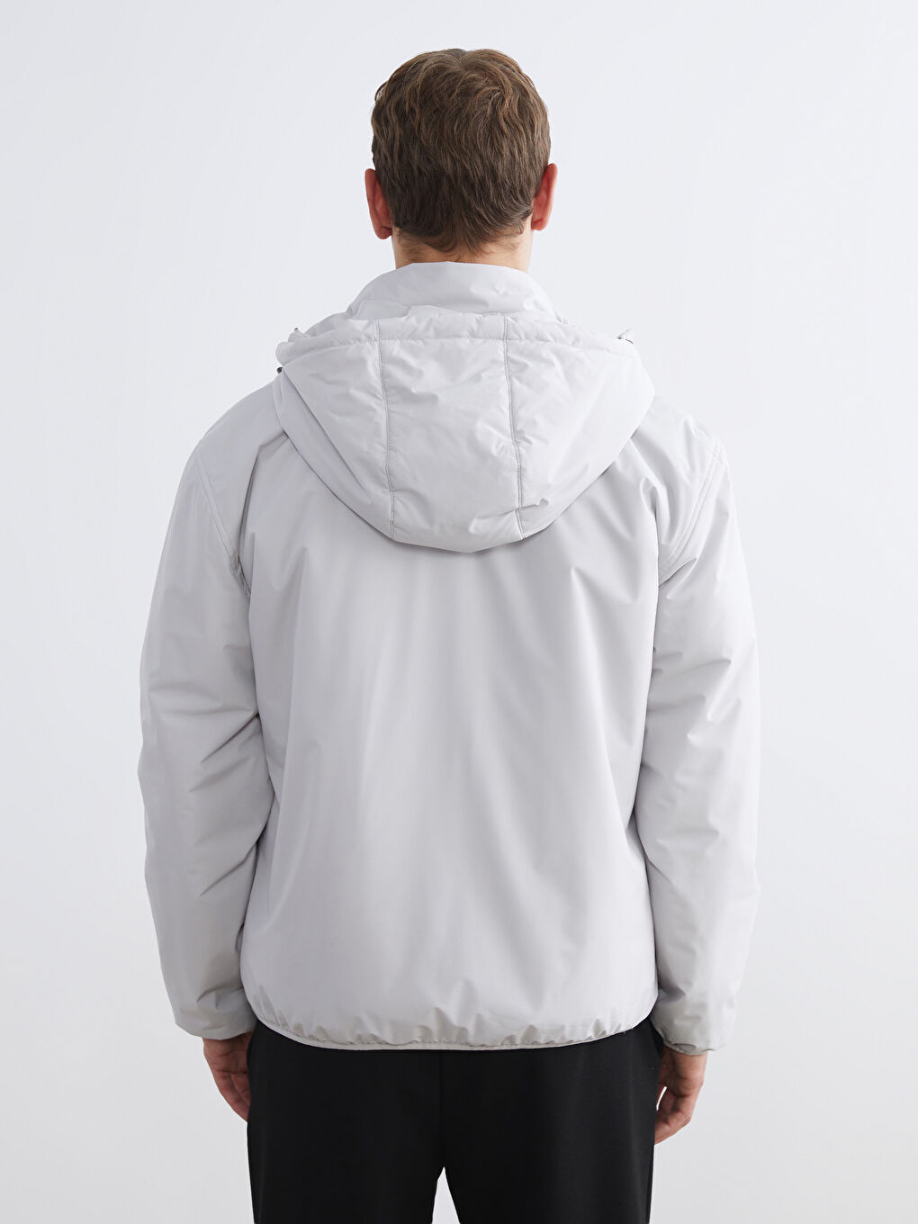 Bej Standart Kalıp Kapüşonlu Erkek Mont-4