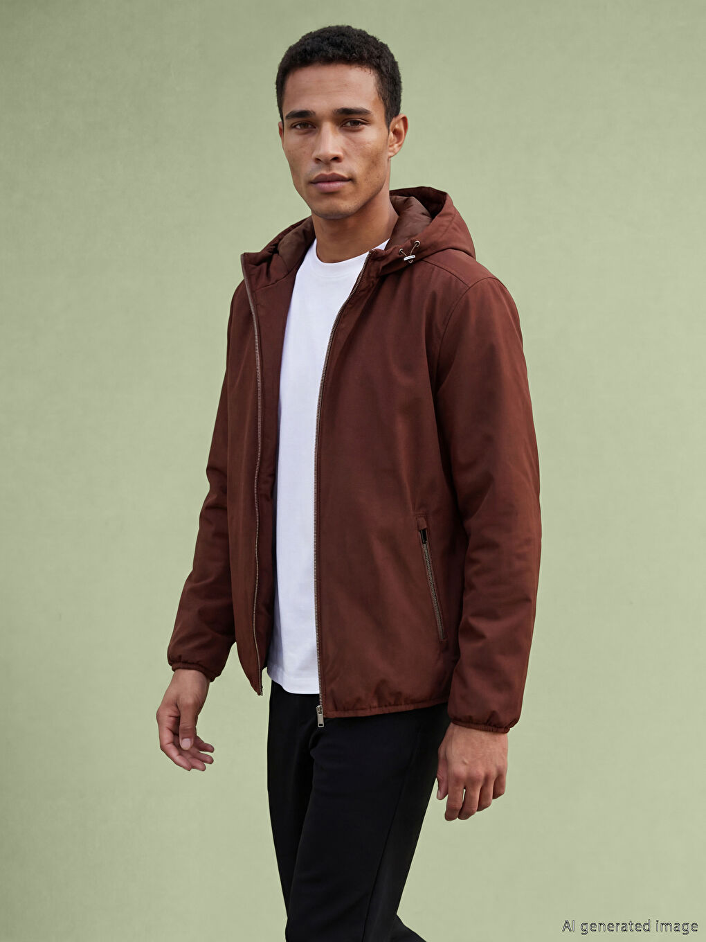 Kırmızı Standart Kalıp Kapüşonlu Erkek Mont-1