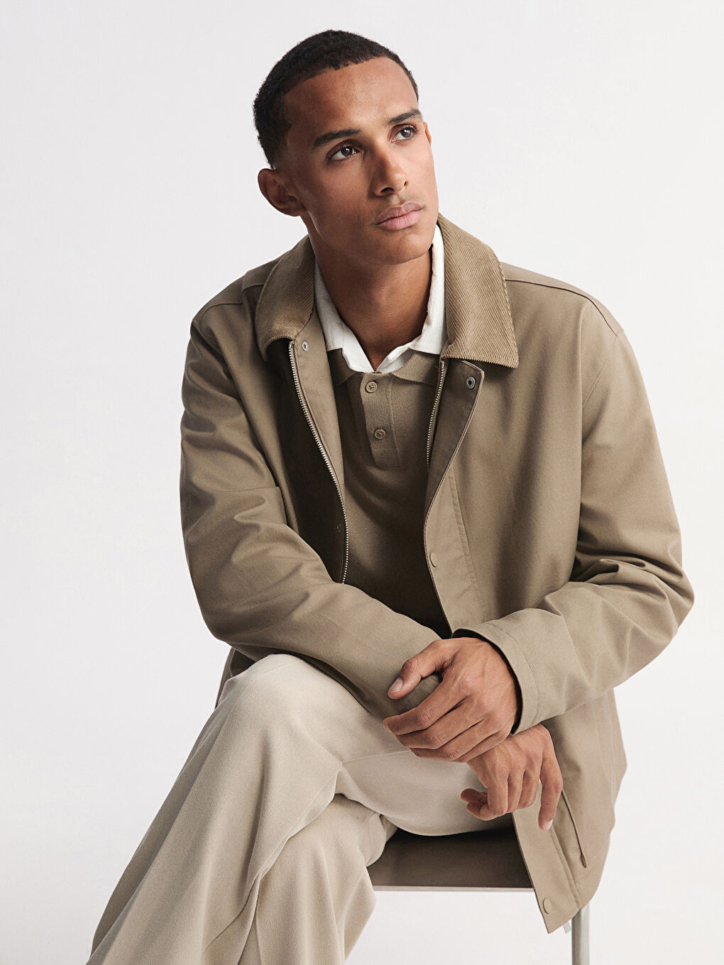 Bej Standart Kalıp Kadife Yaka Erkek Ceket-1