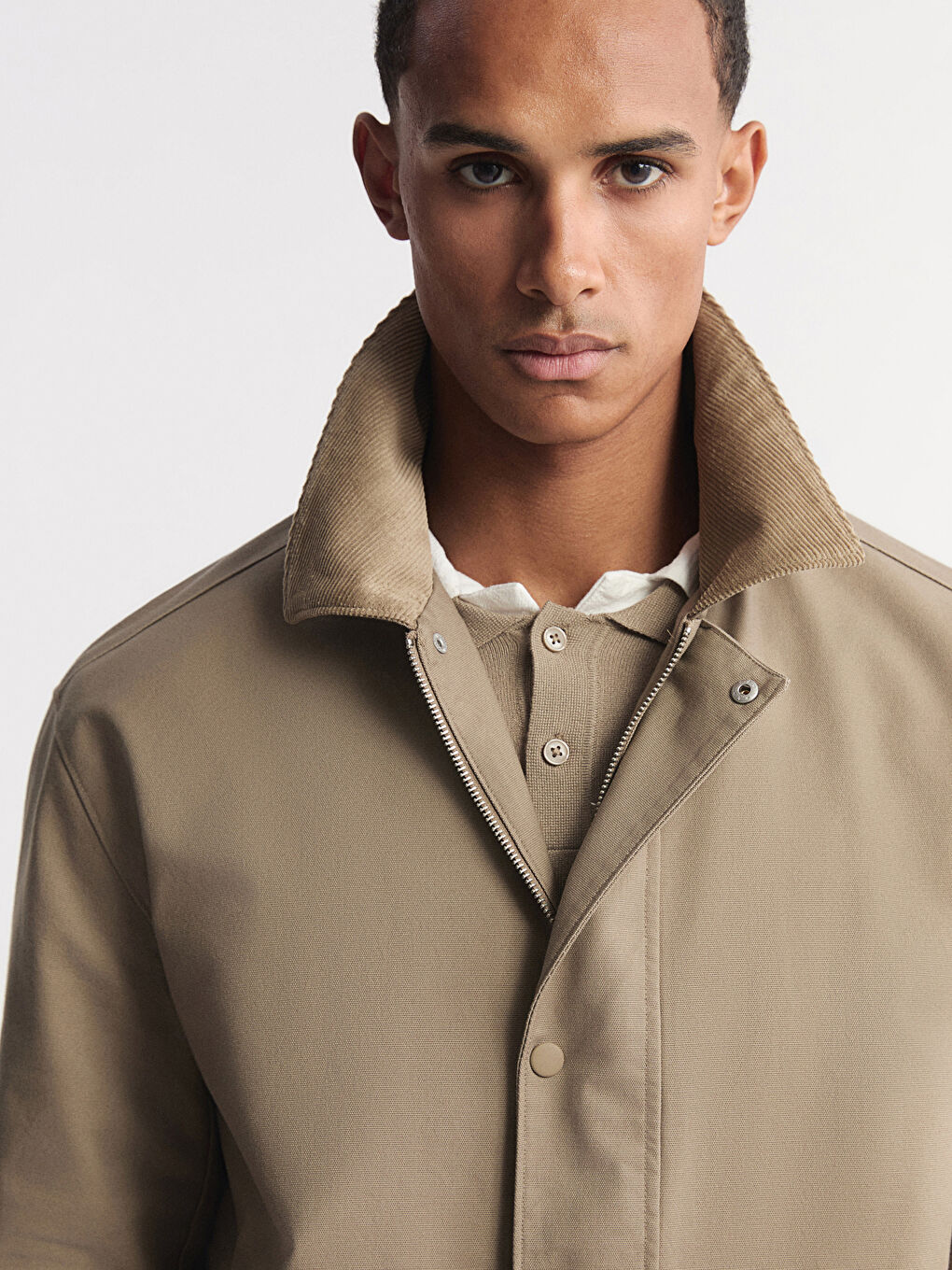 Bej Standart Kalıp Kadife Yaka Erkek Ceket-3