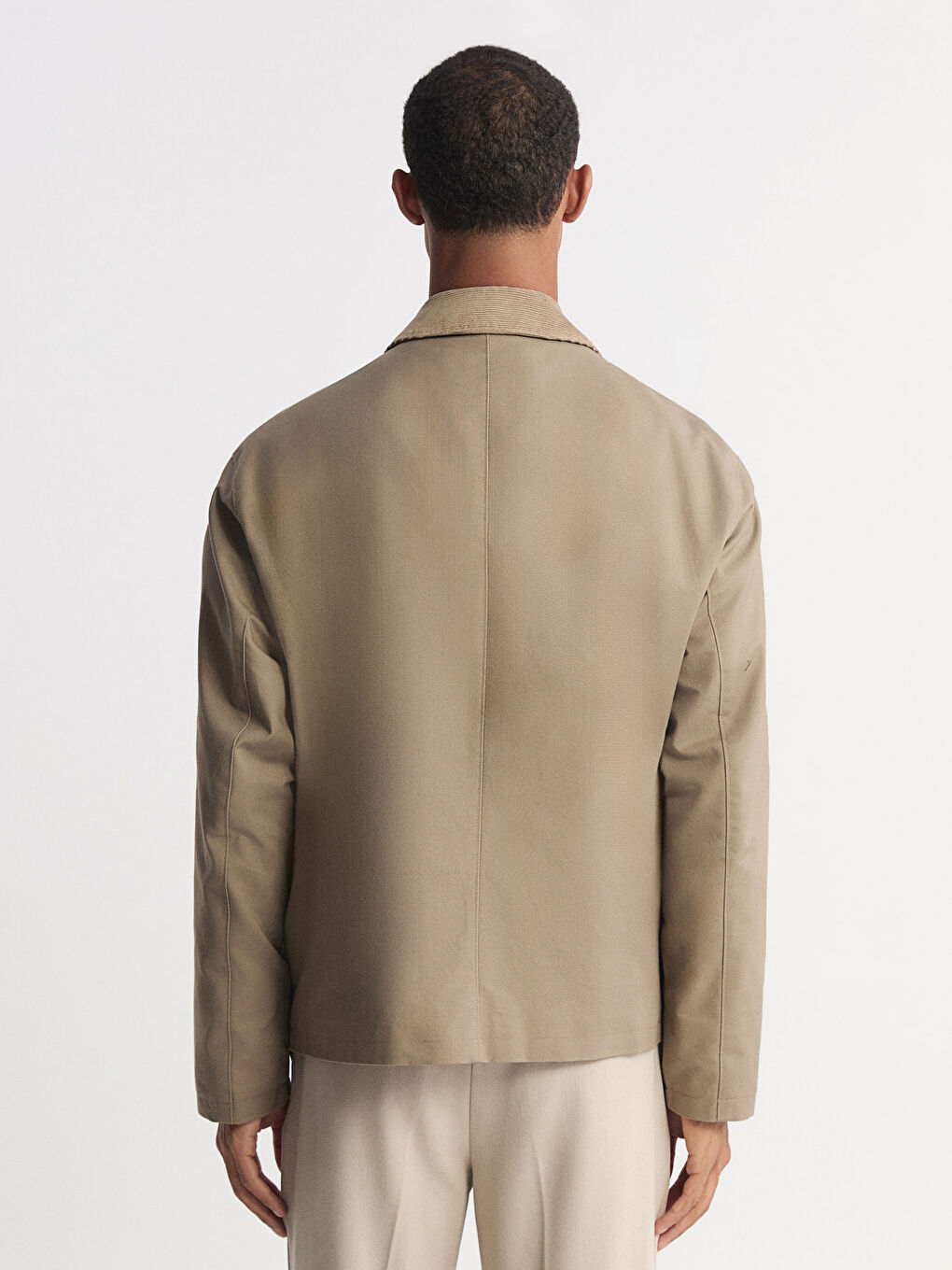 Bej Standart Kalıp Kadife Yaka Erkek Ceket-5