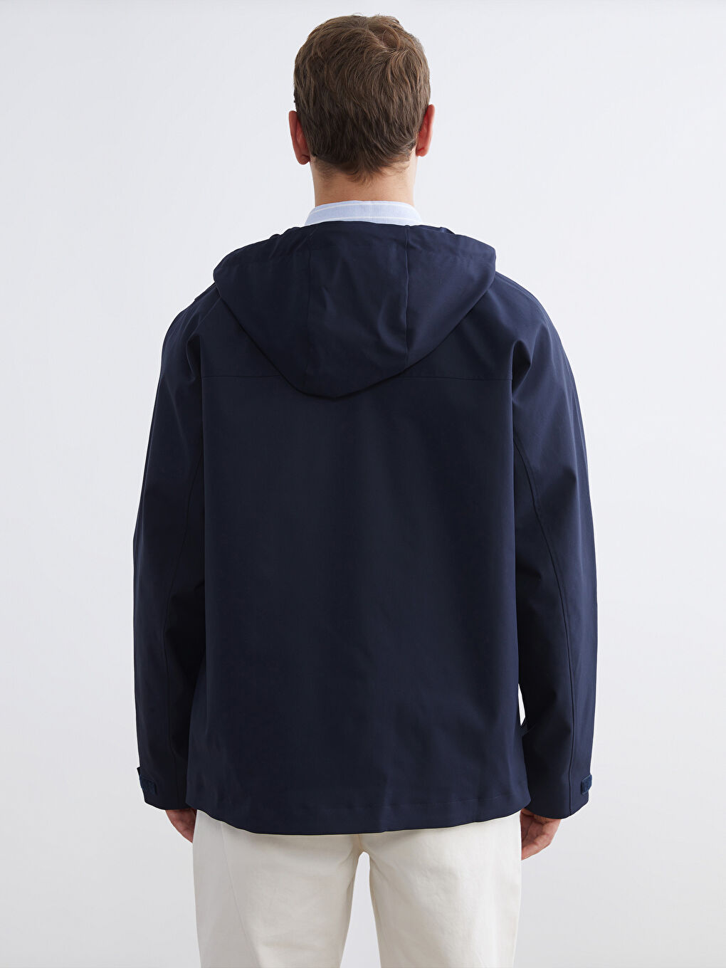 Lacivert Rahat Kalıp Kapüşonlu Erkek Yağmurluk-4