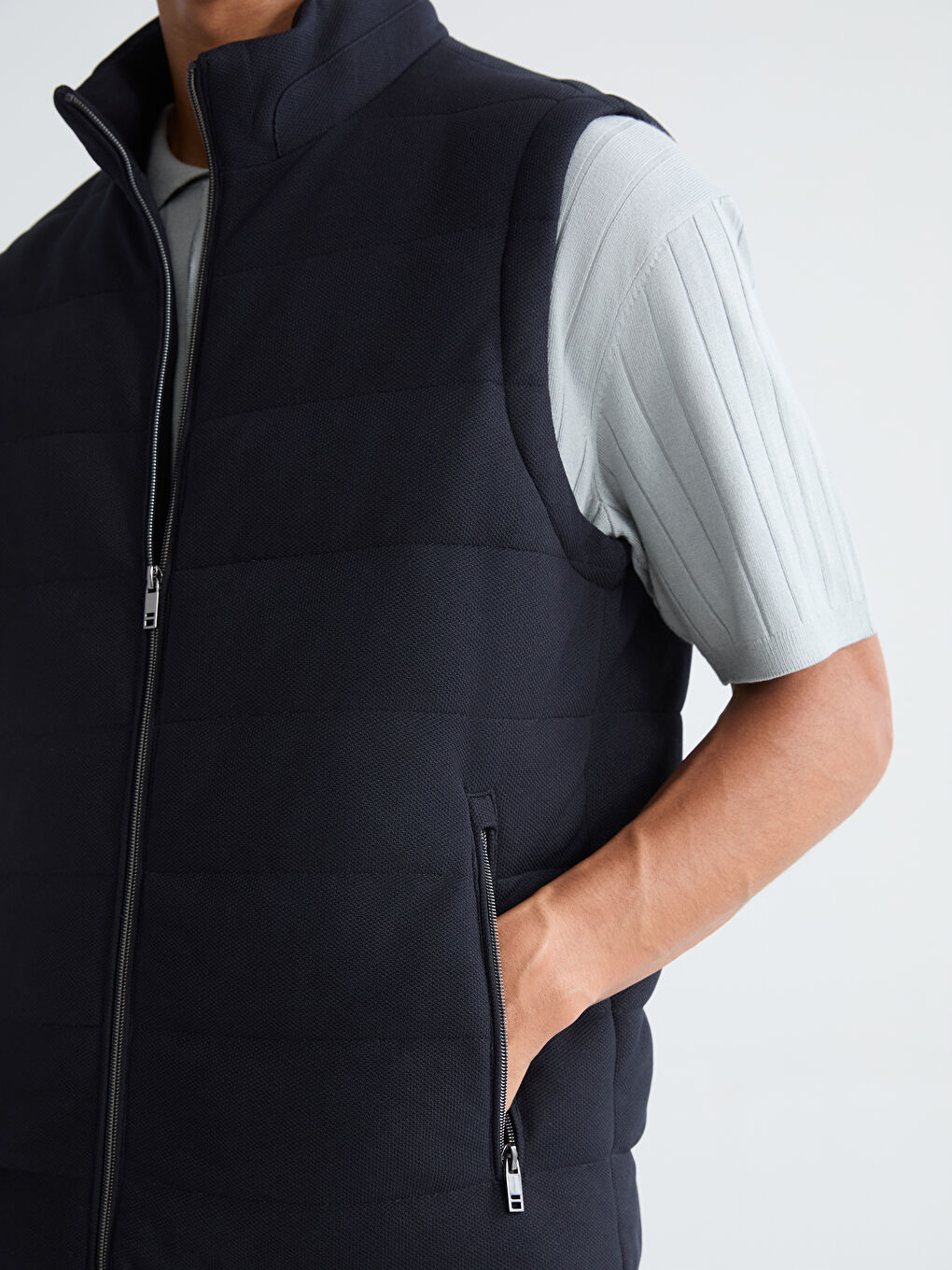 Lacivert Dik Yaka Erkek Şişme Yelek-2