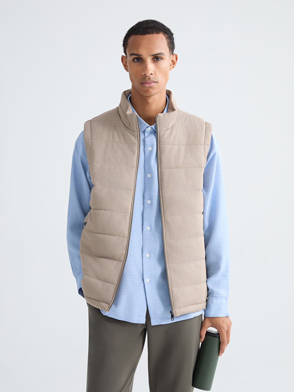 Kahverengi Dik Yaka Erkek Şişme Yelek