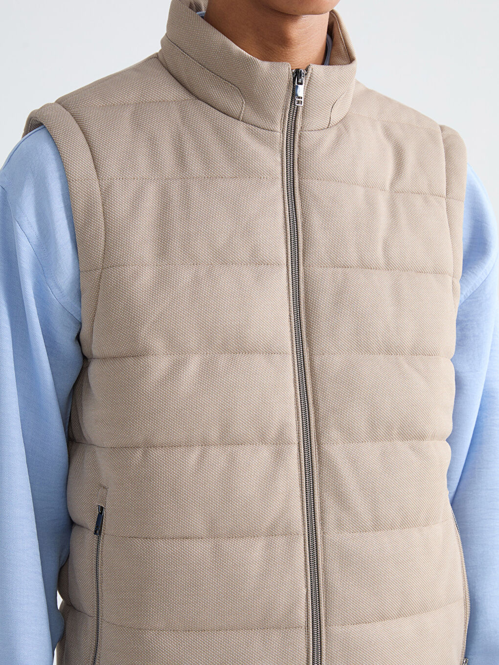 Kahverengi Dik Yaka Erkek Şişme Yelek-2