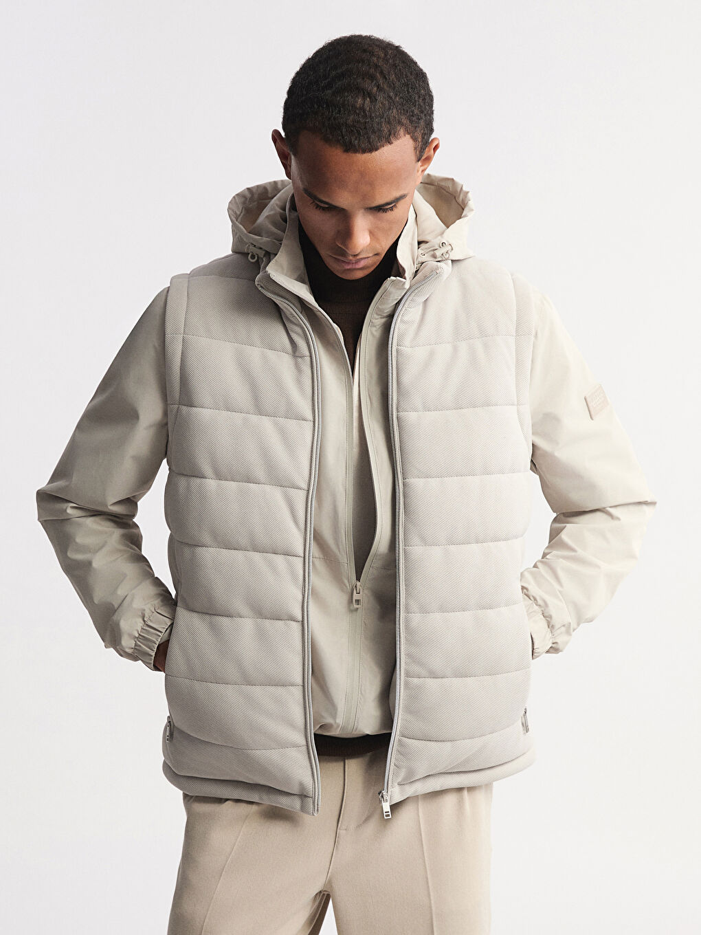 Gri Dik Yaka Erkek Şişme Yelek