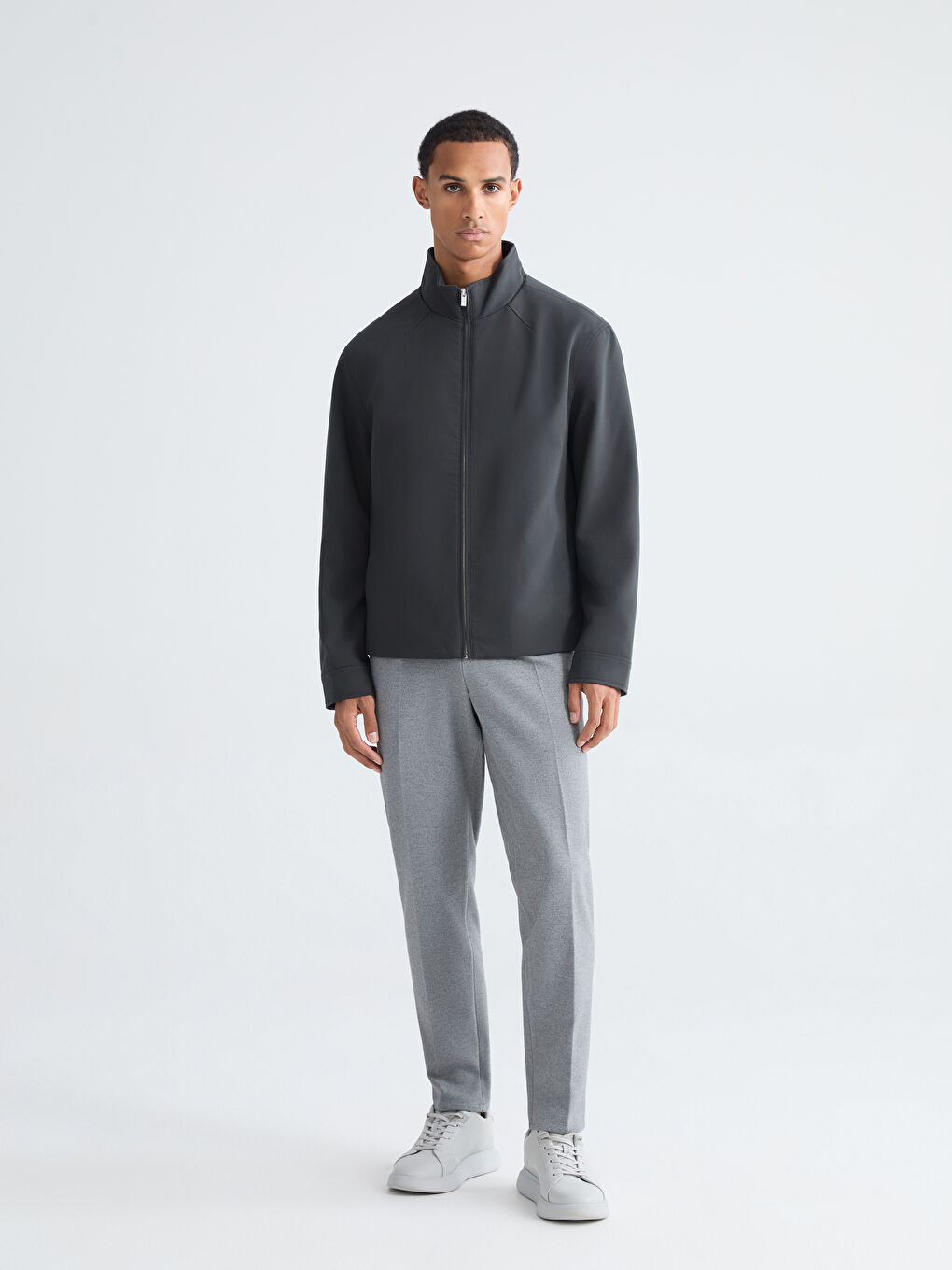 Petrol Rahat Kalıp Dik Yaka Erkek Mont-1