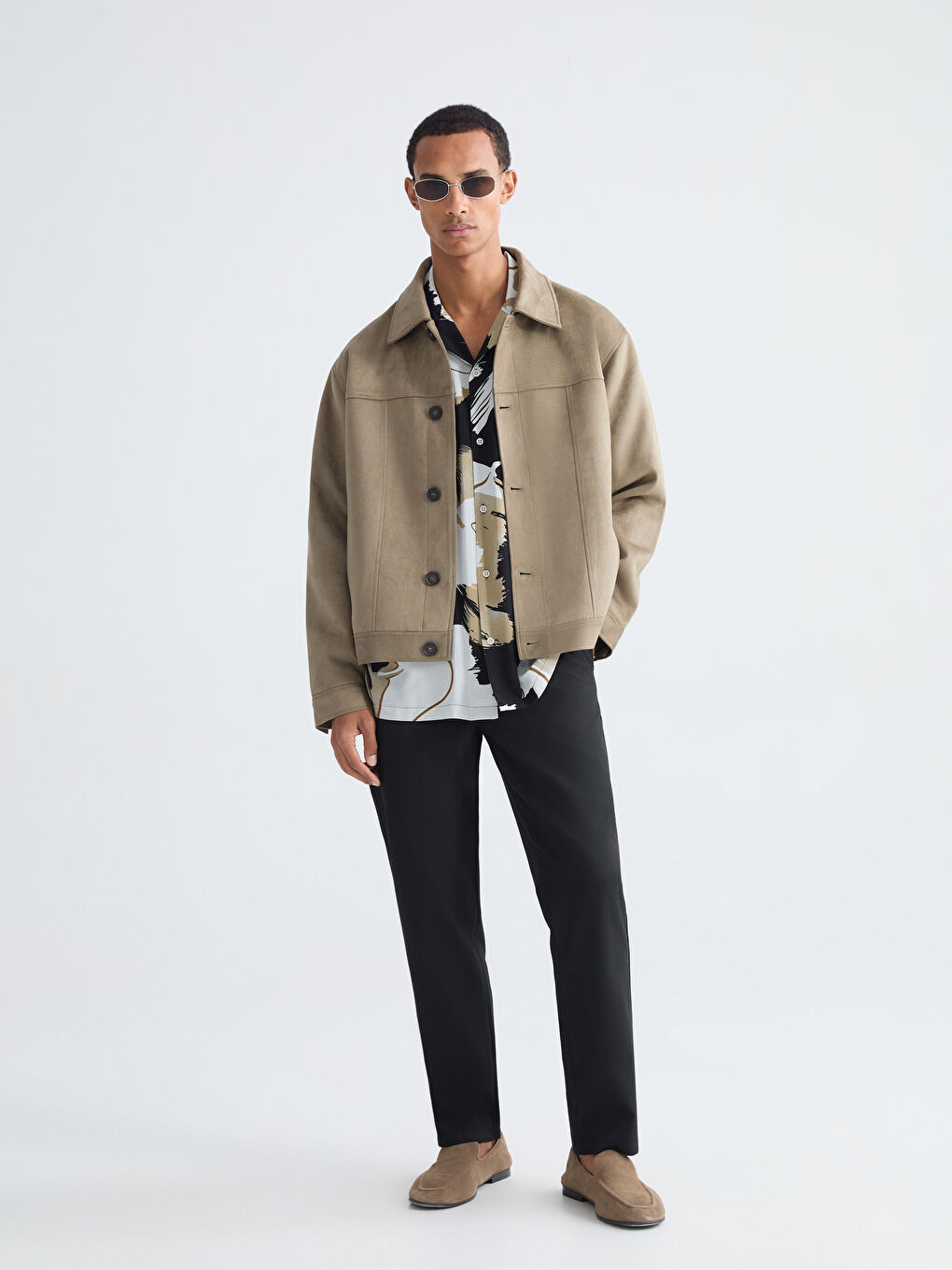 Yeşil Rahat Kalıp Erkek Süet Mont-1