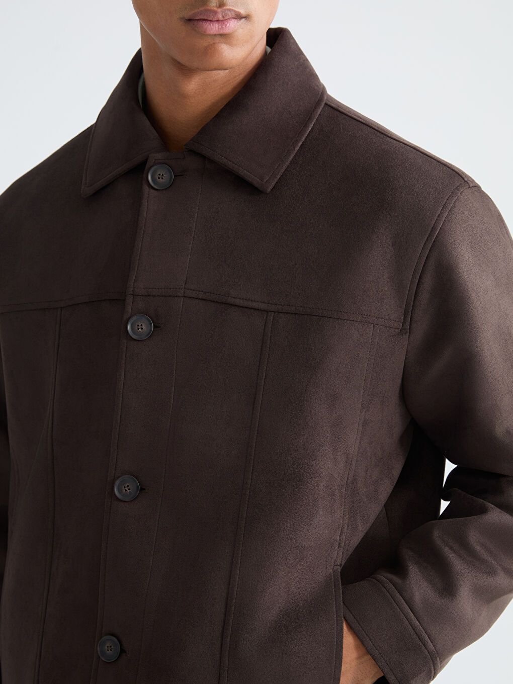 Kahverengi Rahat Kalıp Erkek Süet Mont-2