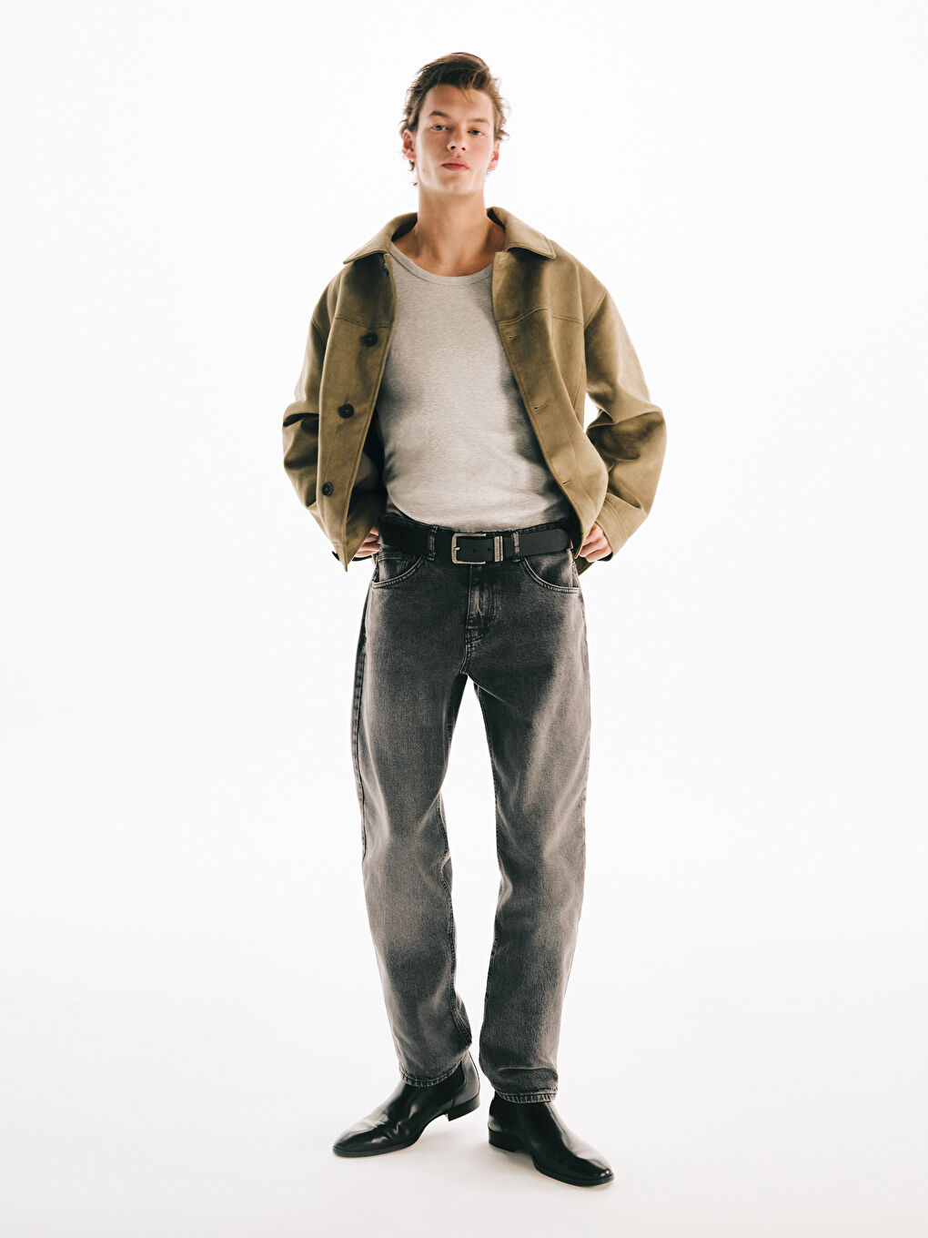 جاكيت رجالي من جلد السويد بقصة مريحة-1