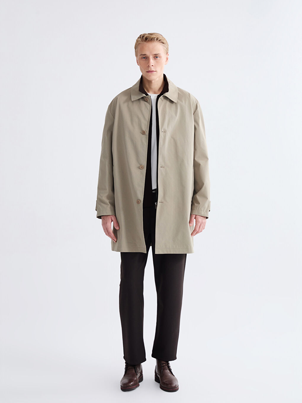 Bej Bol Kalıp Erkek Trençkot-1