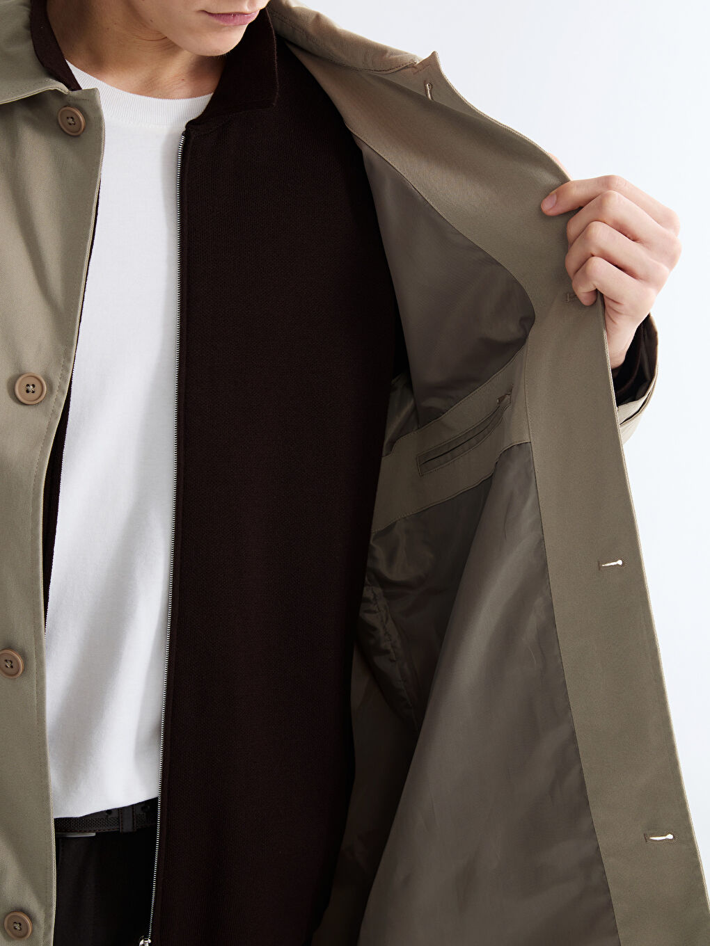 Bej Bol Kalıp Erkek Trençkot-3