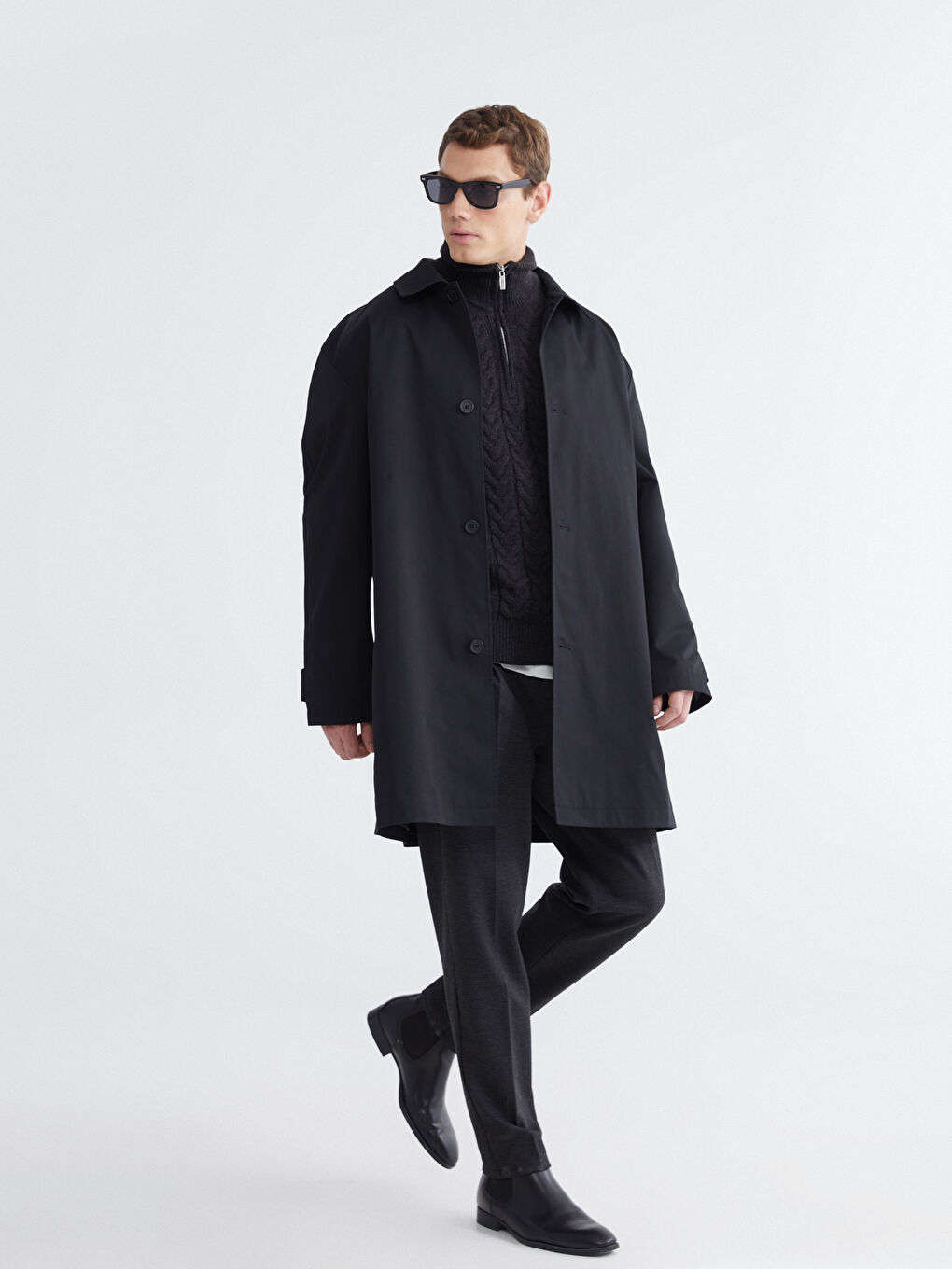 Siyah Bol Kalıp Erkek Trençkot-2