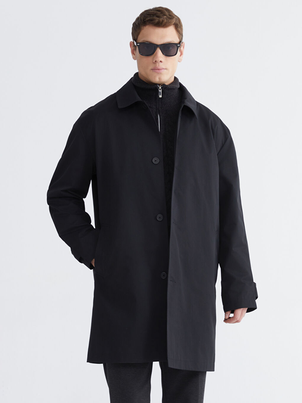 Siyah Bol Kalıp Erkek Trençkot-3