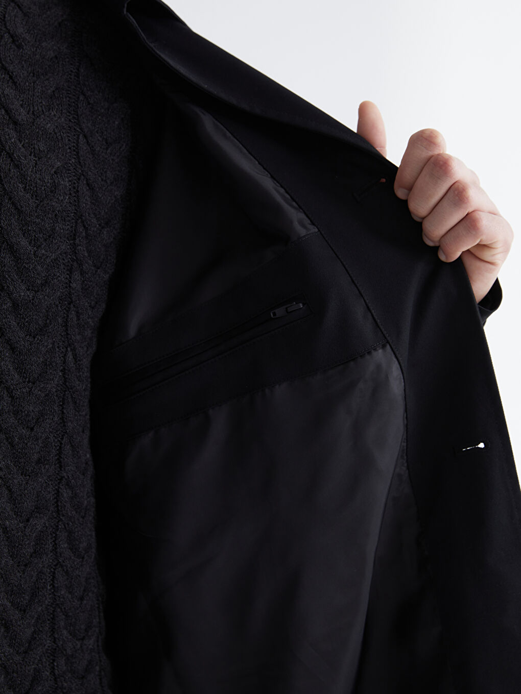 Siyah Bol Kalıp Erkek Trençkot-4