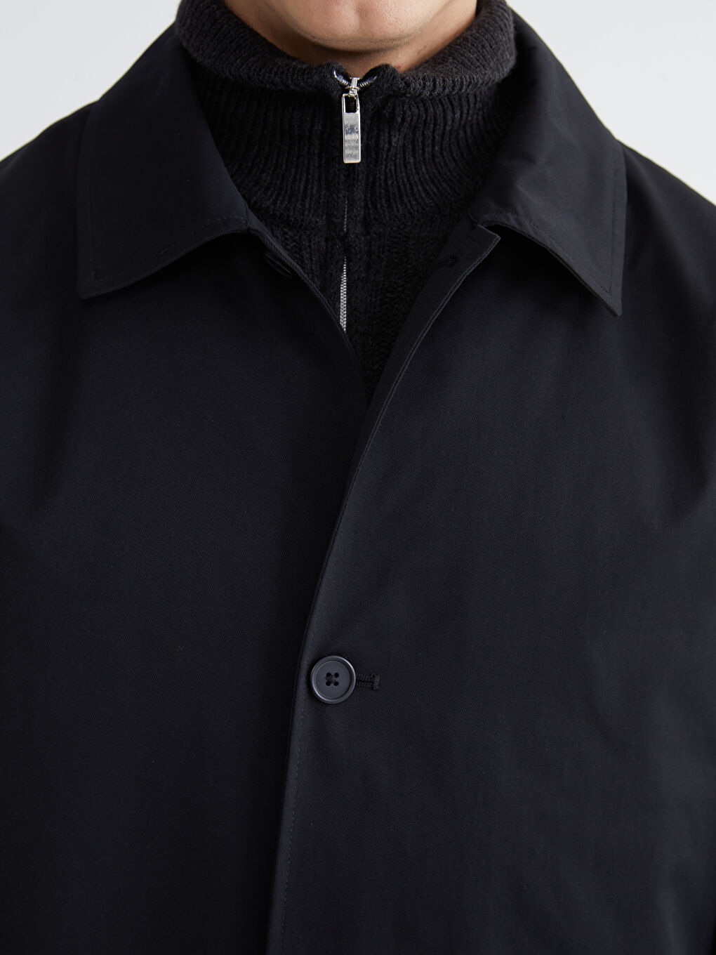 Siyah Bol Kalıp Erkek Trençkot-5