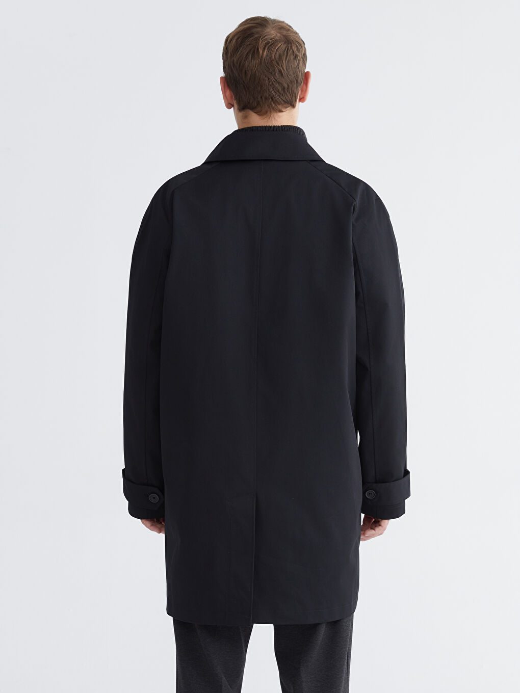 Siyah Bol Kalıp Erkek Trençkot-7