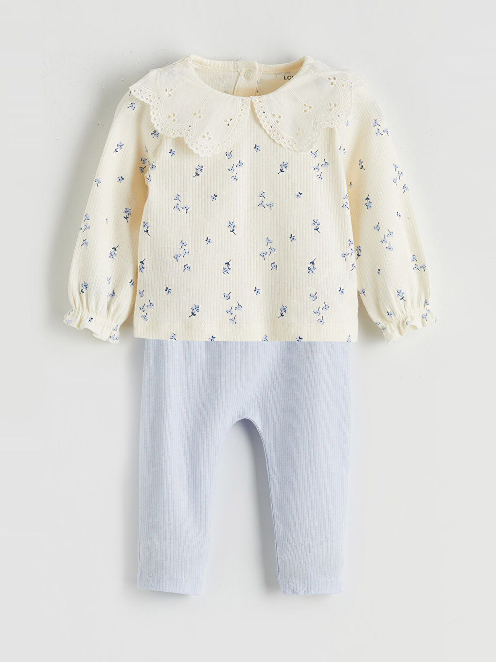 Ekru Baskılı Kız Bebek Bluz ve Tayt