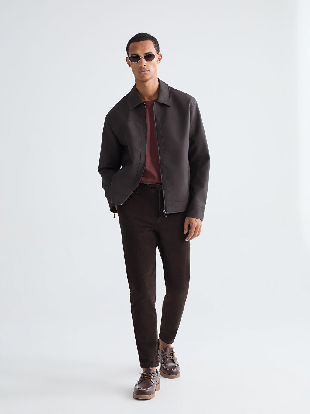 Kahverengi Standart Kalıp Erkek Deri Görünümlü Mont-1