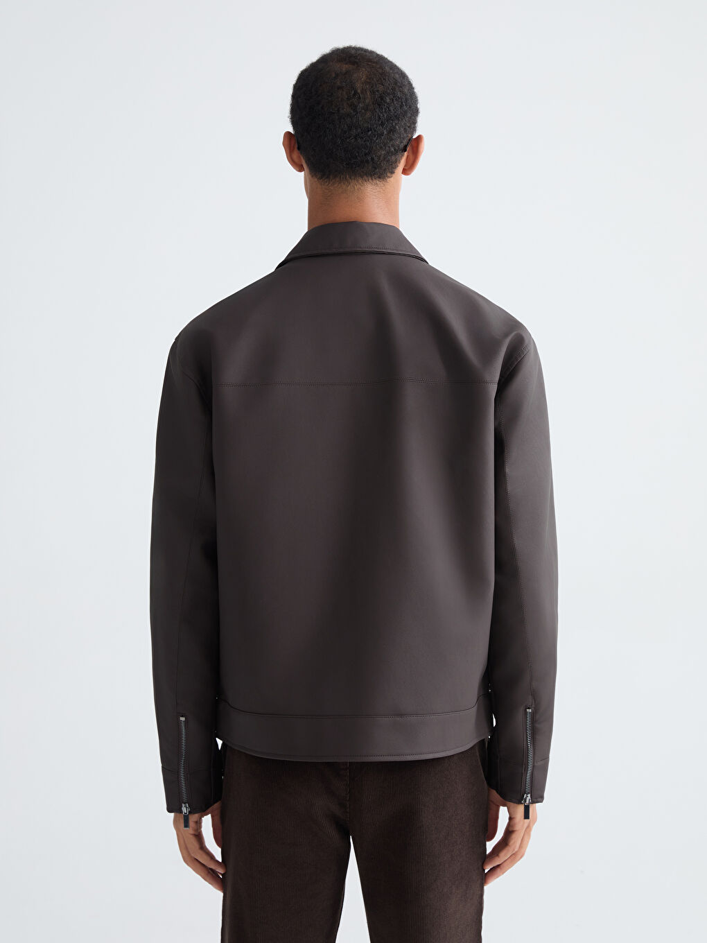 Kahverengi Standart Kalıp Erkek Deri Görünümlü Mont-4