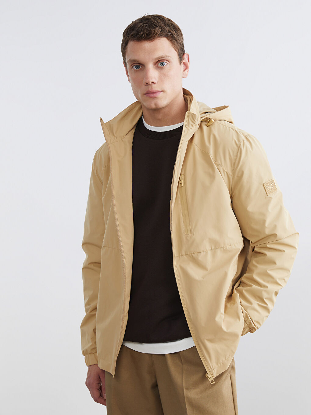 Sarı Standart Kalıp Kapüşonlu Erkek Yağmurluk