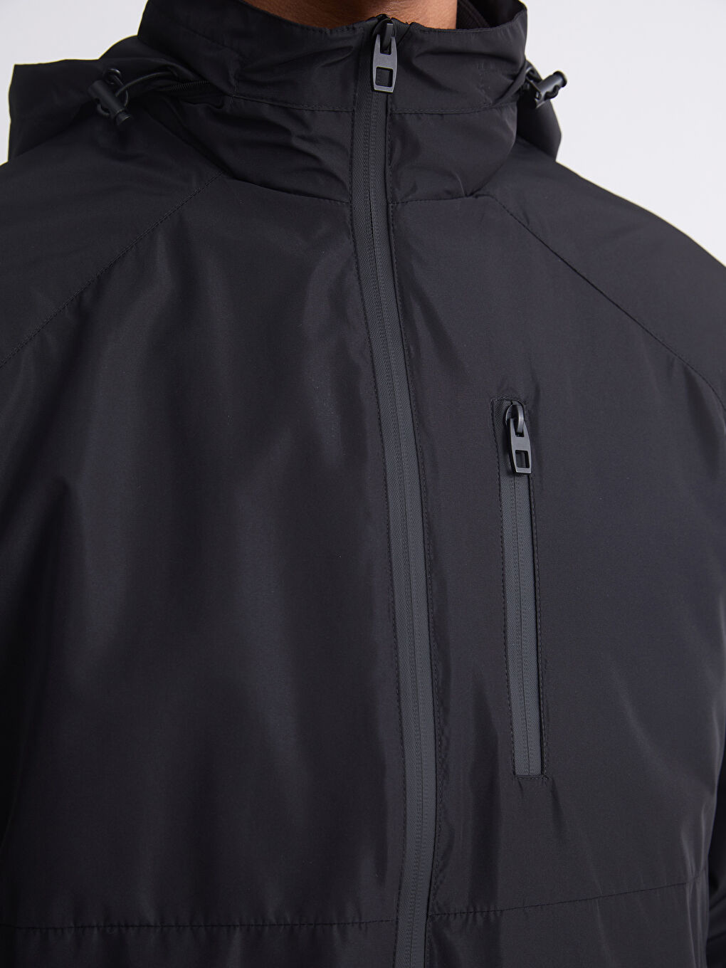 Lacivert Standart Kalıp Kapüşonlu Erkek Yağmurluk-2