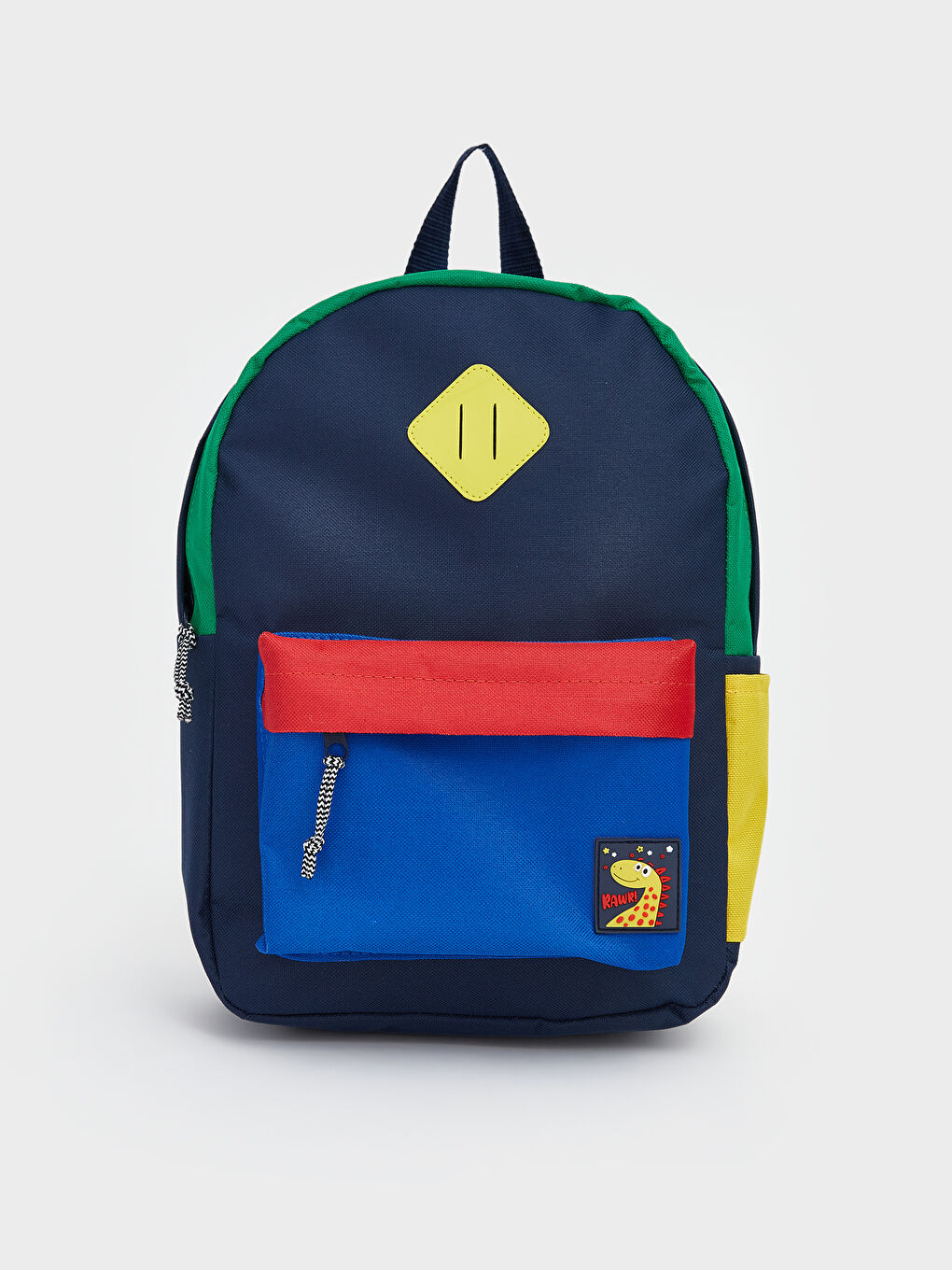 ფერადი ბლოკებით გაფორმებული ბავშვის ზურგჩანთა მისთვის