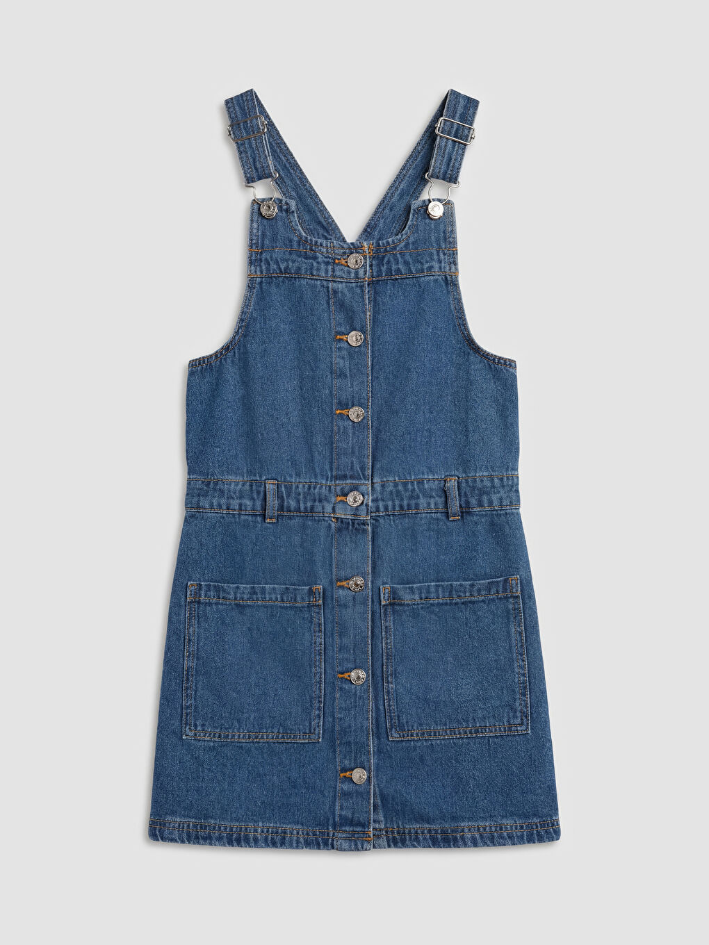 Square Neck Girls' Denim Dungaree Dress