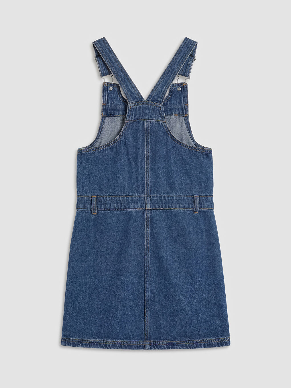 Square Neck Girls' Denim Dungaree Dress-1