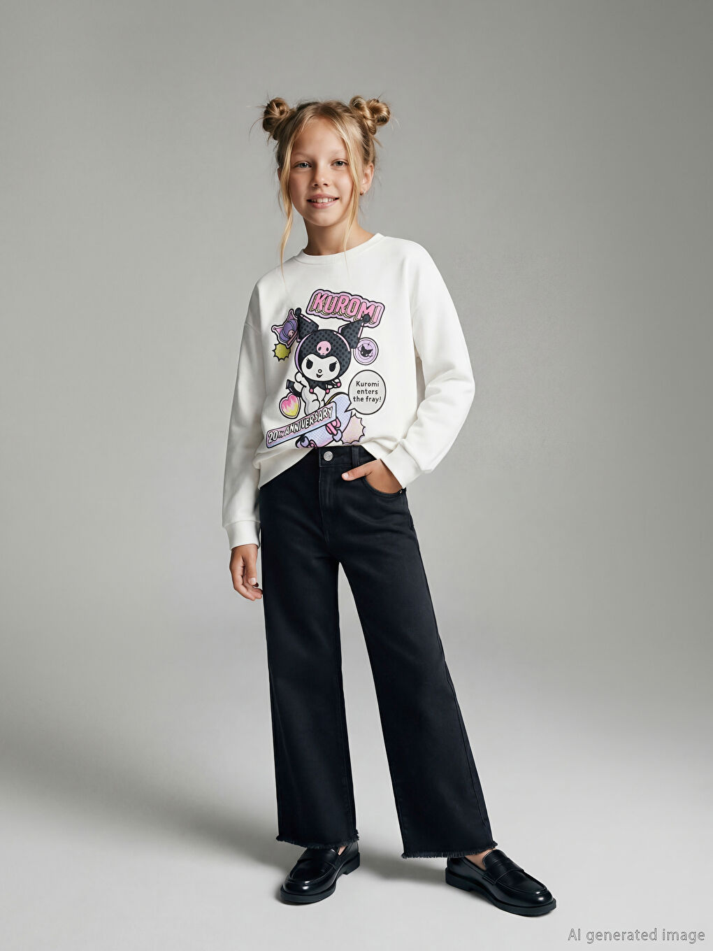 Siyah Wideleg Kız Çocuk Jean Pantolon-1