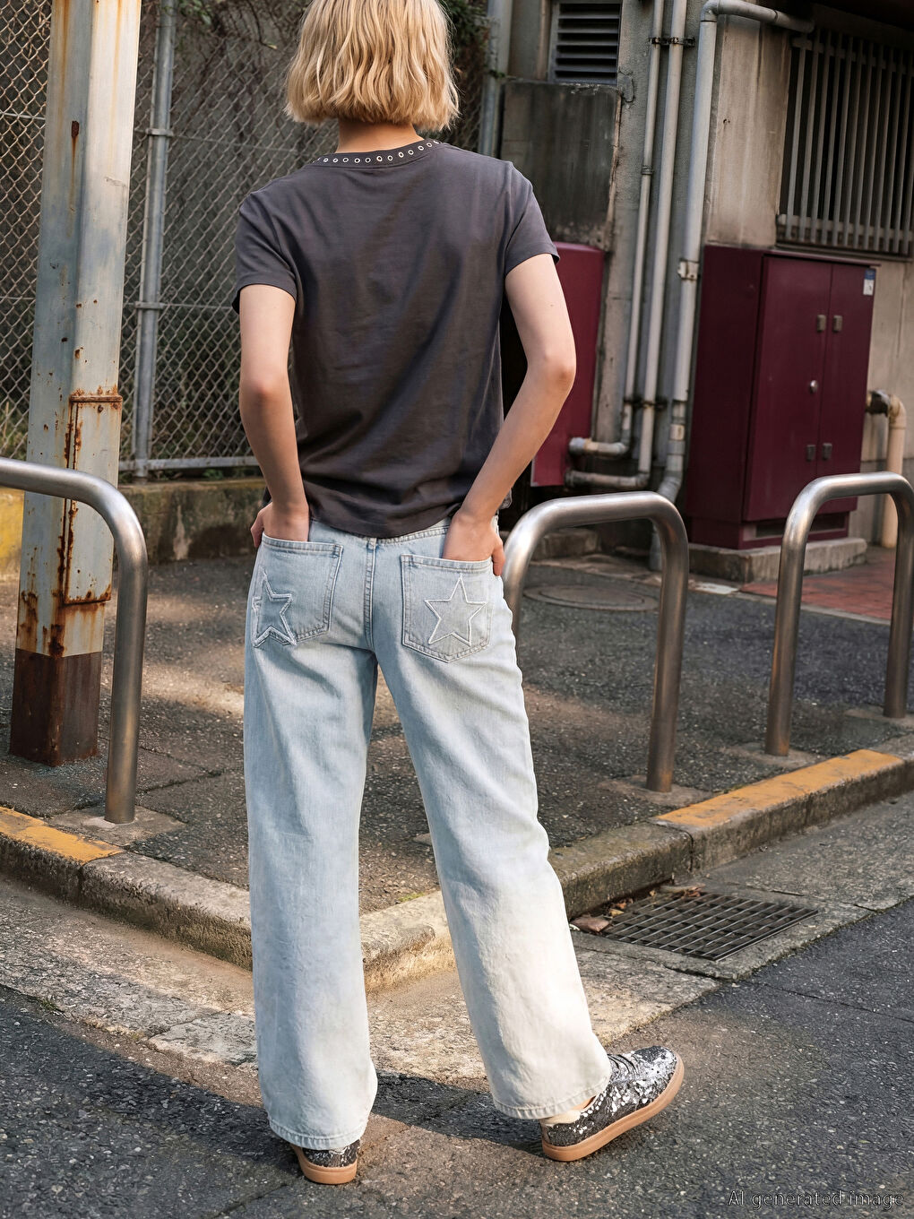 Wideleg Nakışlı Kız Çocuk Jean Pantolon