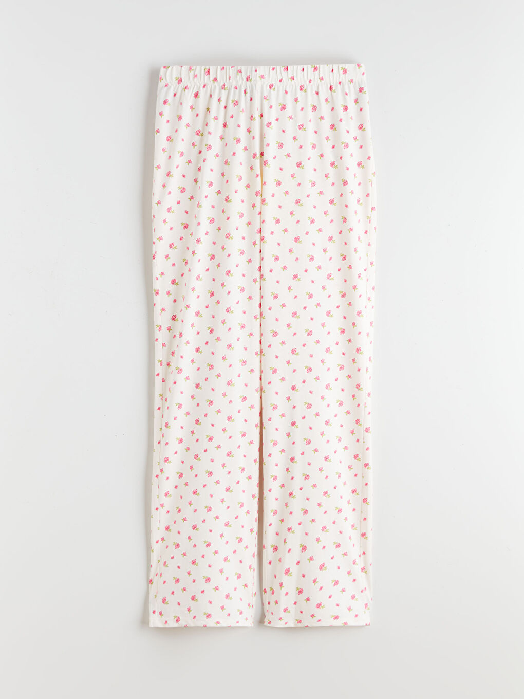 Ekru Beli Lastikli Çiçekli Kadın Pijama Altı-4