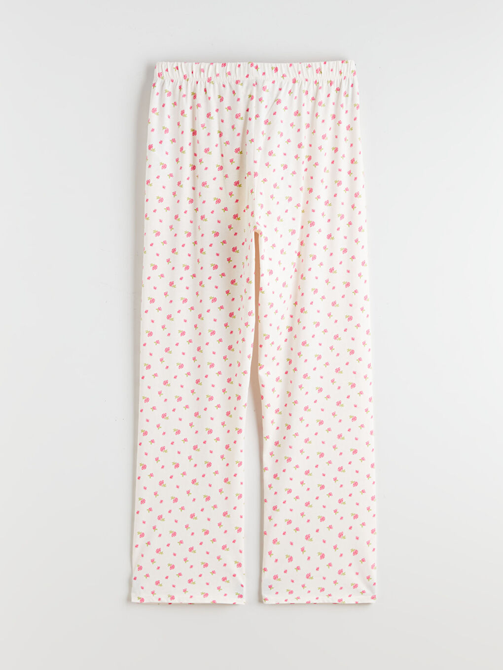 Ekru Beli Lastikli Çiçekli Kadın Pijama Altı-5
