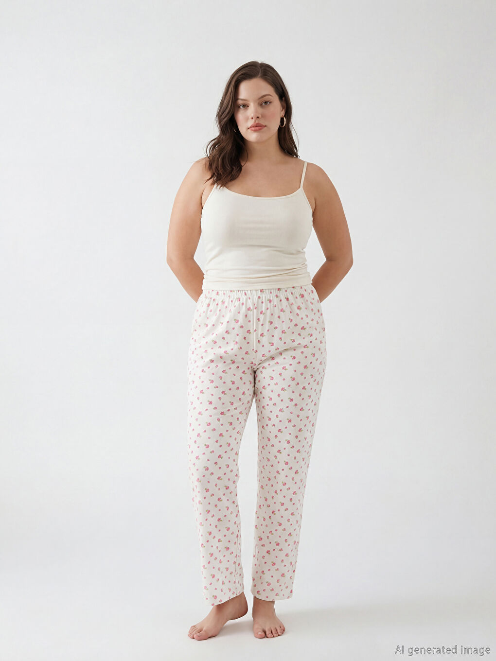 Pantaloni de pijama cu talie elastică cu model floral pentru Femei-1
