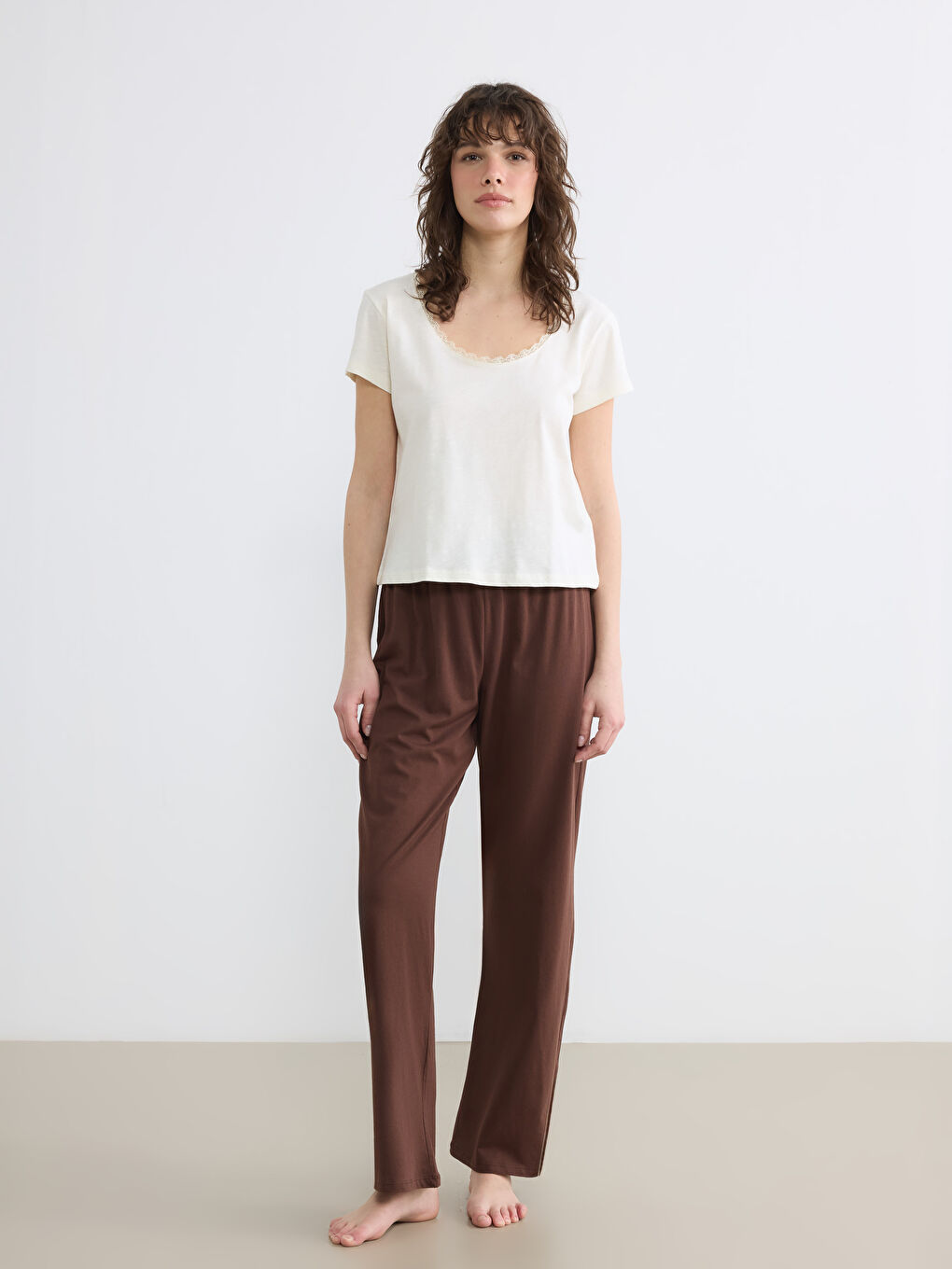 ქალების პიჟამის ზედა, მრგვალი კისრით-1